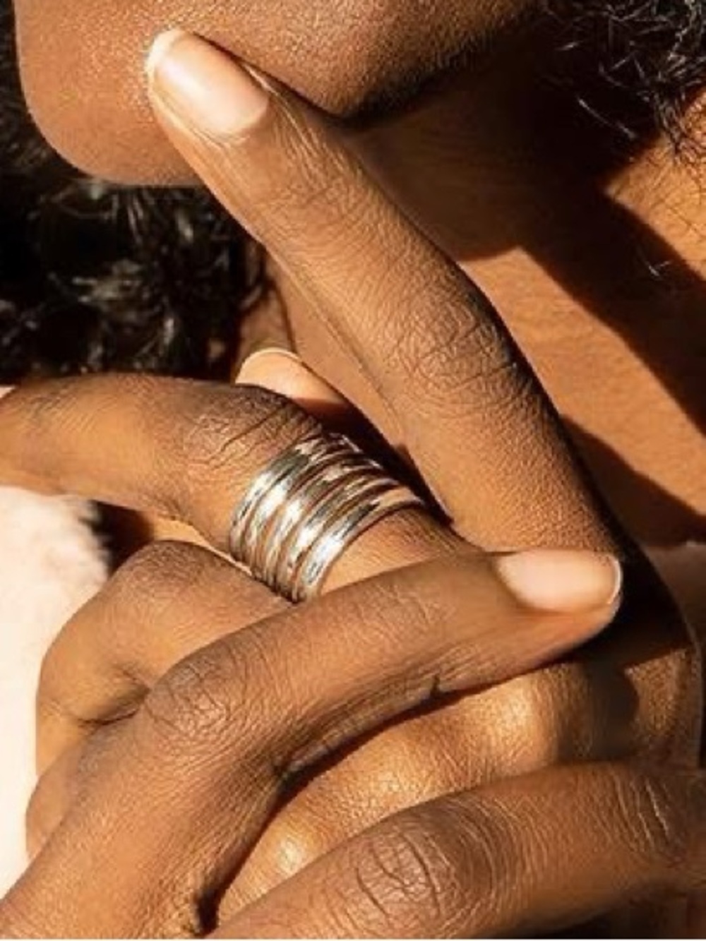 Plunder Hailey Silver Tone Multi-Band Elegant Statement Ring Adjustable